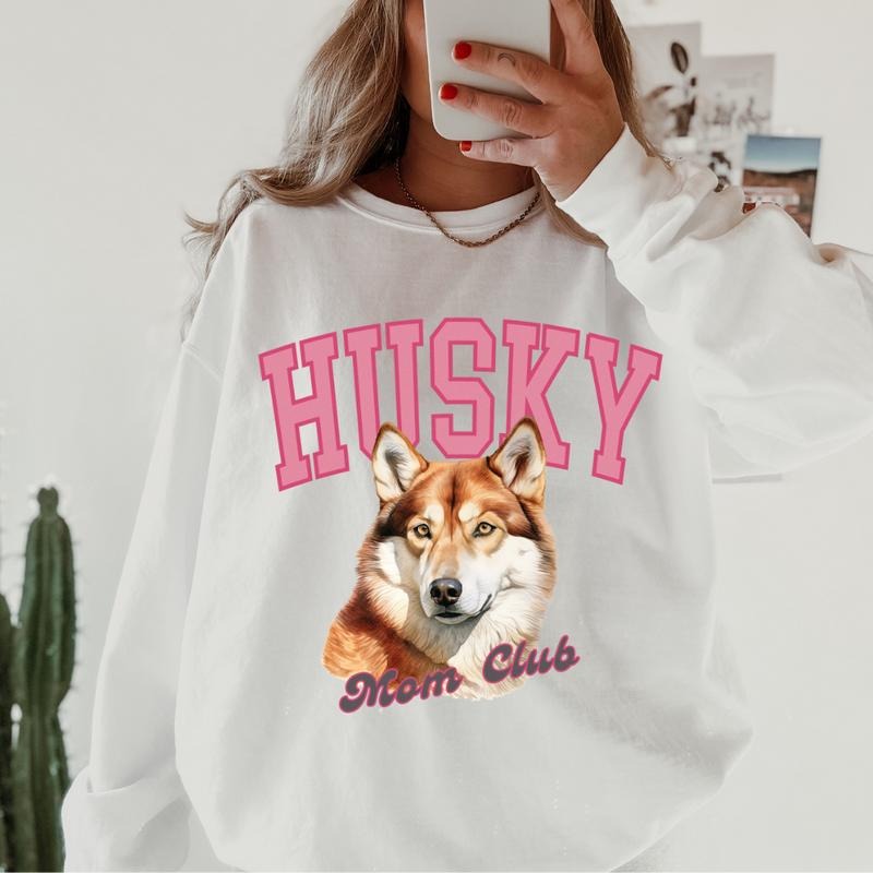 Copper and White Husky Mom Club Sweatshirt ~ Sweatshirt Unisex Apparel Relaxed Fit Printed in the USA Clothing Womenswear...