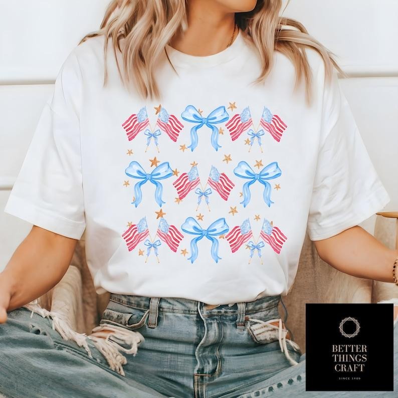 Coquette 4th Of July Shirt Independence Day Shirt Usa Shirt Retro 4th Of July Shirt Coquette Bow Shirt 4th Of July Tee...