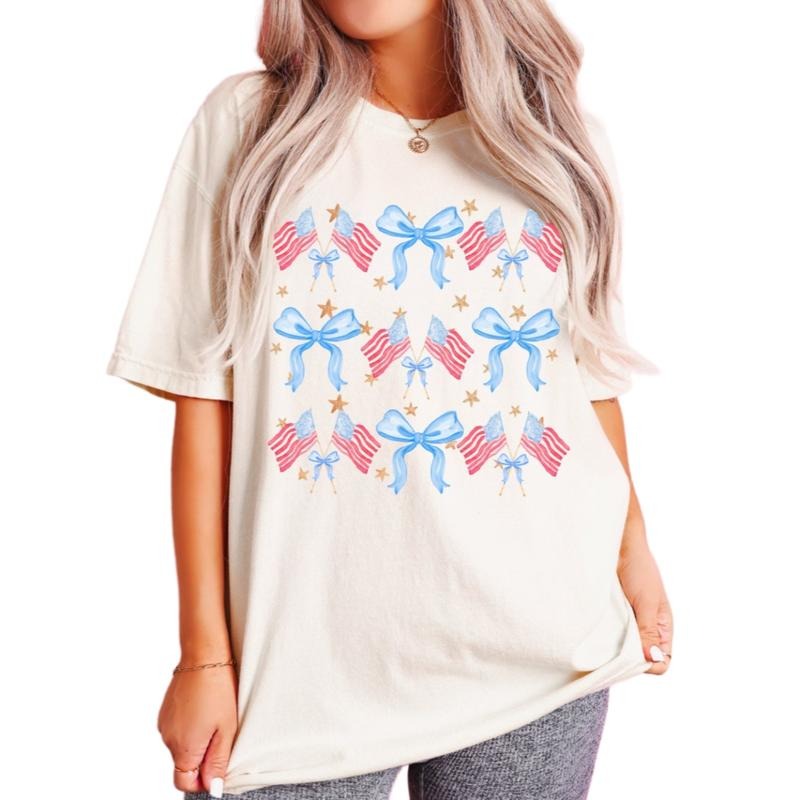 Coquette 4th Of July Shirt, American Flag Shirt, Usa Shirt, Retro 4th Of July Shirt, Trendy Summer Shirt, Coquette Bow...