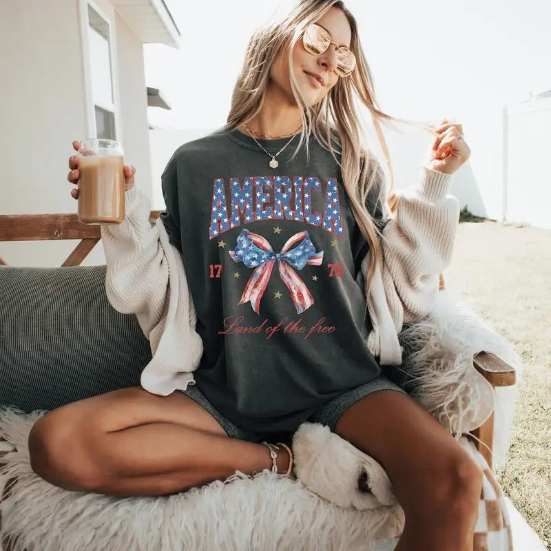 Coquette 4th of July Shirt, USA shirt, Summer Shirt, Red White and Blue, America Memorial Day, shirt summer see Hoodie...