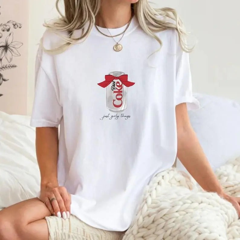 Coquette Aesthetic Crewneck Tee, Diet Coke shirt, Cherry Coke, Bow, Trendy Top Womenswear Hoodie Sweatshirt