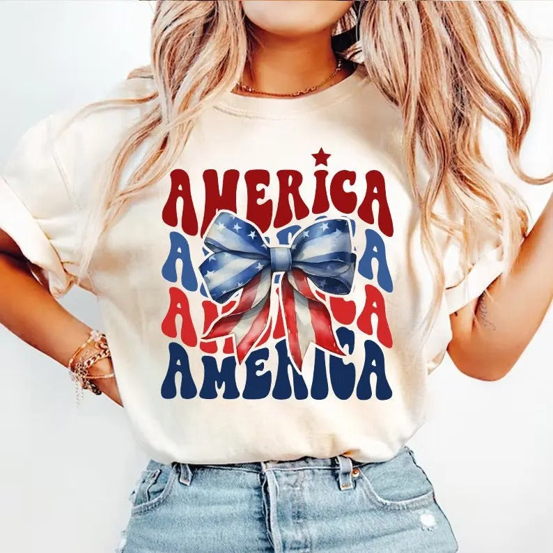 Coquette American Flag Shirt Coquette Bow 4th Of July America Freedom American Flag American Girl  T-shirt, sweater and...