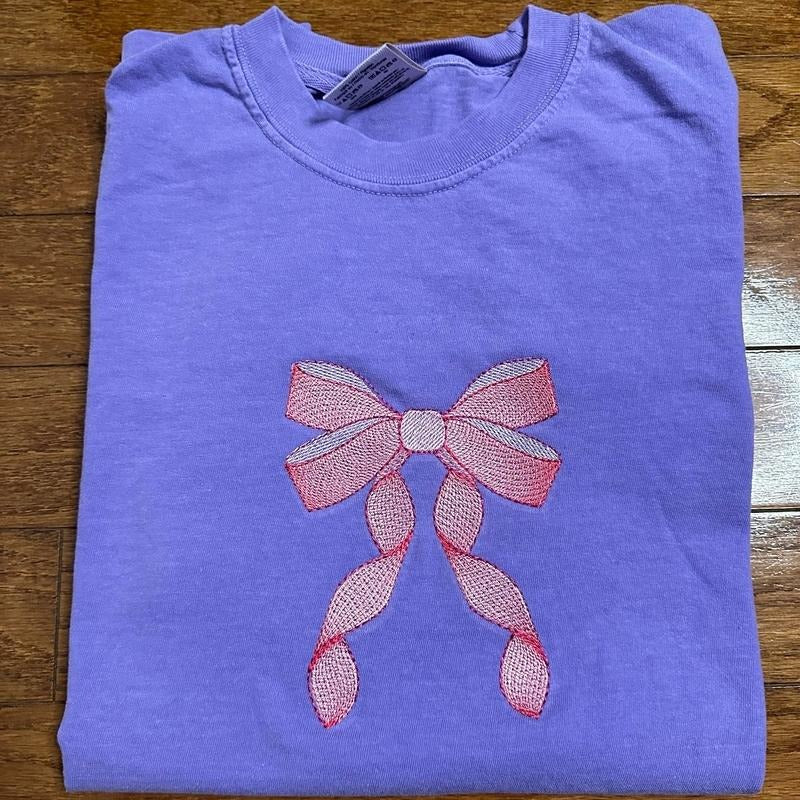 Coquette Bow Embroidered Comfort colors Tee shirt Hoodie Sweatshirt | PrintMintTees.com