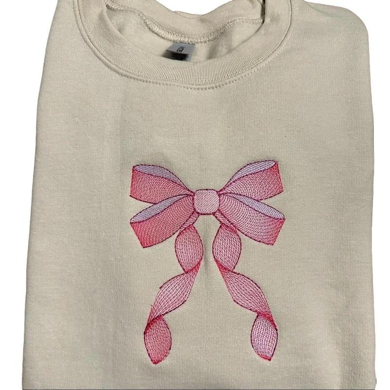 Coquette Bow Embroidered Crewneck Sweatshirt Shirt Hoodie | PrintMintTees.com