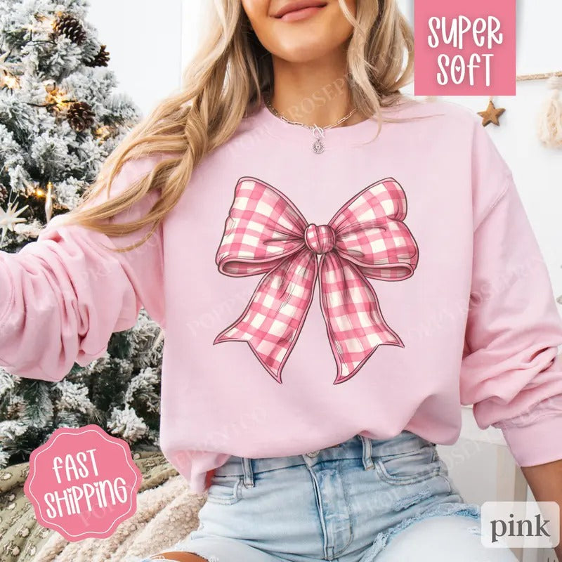 Coquette Bow Sweatshirt, Women's Sweatshirt, Bow Sweater T-Shirts, Hoodie | PrintMintTees.com