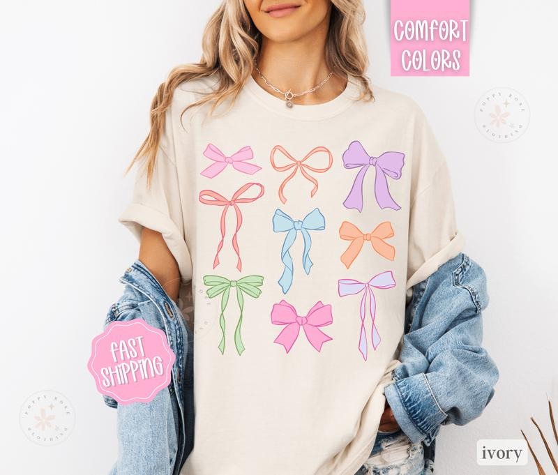 Coquette Bows Comfort Colors Shirt, Bow Tshirt, Cute Women's Tee Hoodie, Sweatshirt | PrintMintTees.com