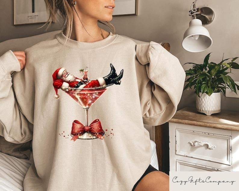 Coquette Christmas Drink Sweatshirt, Christmas Drink Hoodie, Christmas Martini Sweater, Christmas Social Club Sweatshirt,...
