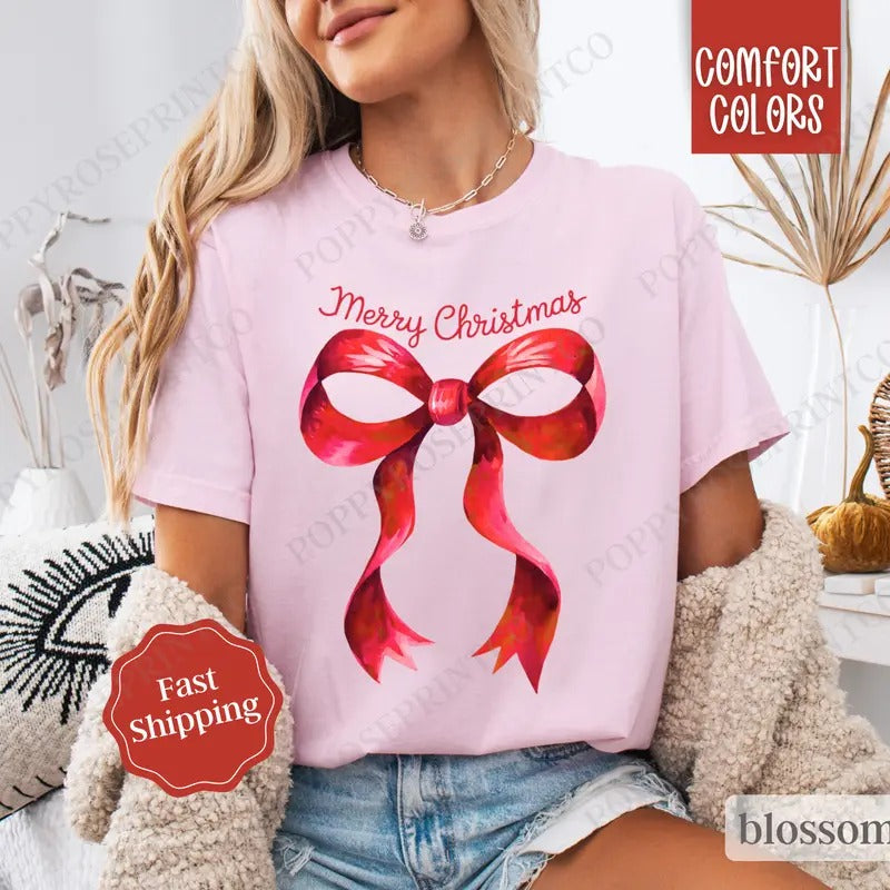 Coquette Christmas Shirt Comfort Colors, Preppy Merry Christmas Tshirt,  Womens Holiday Tee Hoodie Sweatshirt
