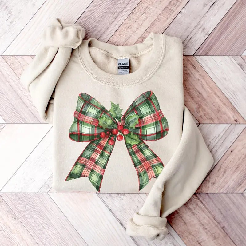 Coquette Christmas Sweatshirt Bow Sweater Holiday Cute Winter Sweatshirt Cotton Underwear Menswear Hoodie Shirt