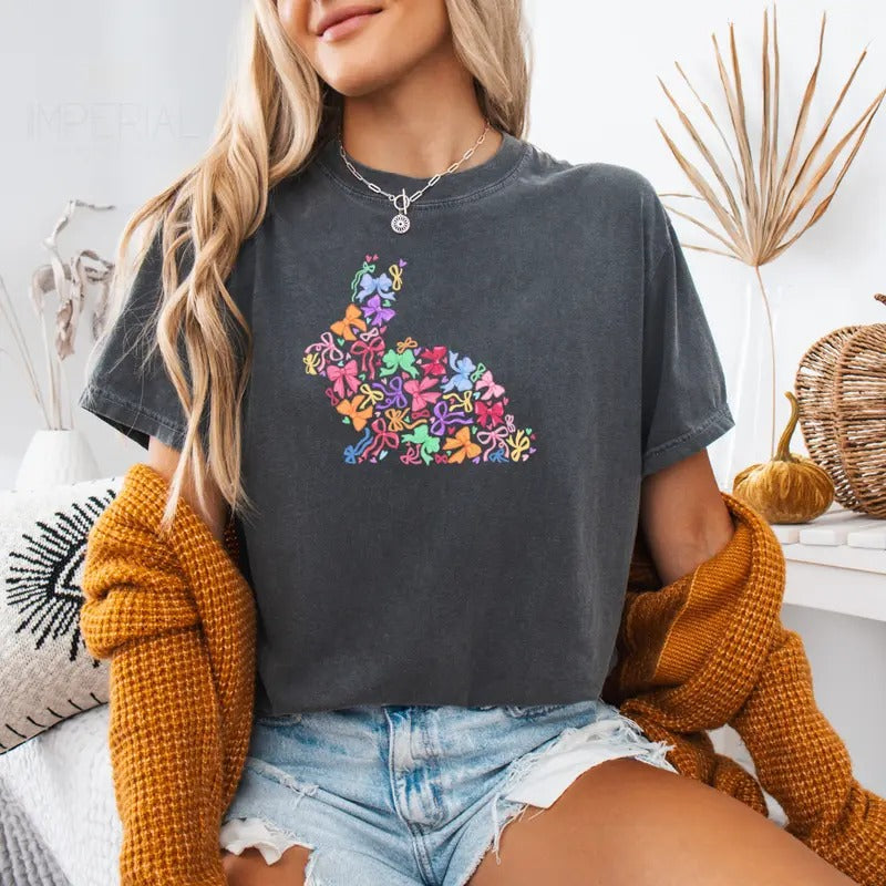 Coquette Easter Bunny Printed Sweatshirt, Easter Bunny Sweatshirt, Coquette Easter Bunny Sweater, Printed Comfort Colors...