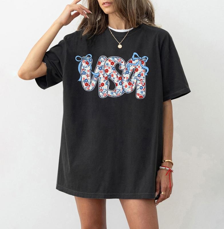 Coquette Floral USA Shirt, Preppy America Floral, USA 1776, 4th Of July Shirt, Girly America Coquette, Patriotic Shirt...