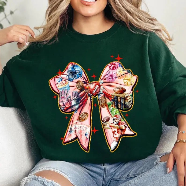 Coquette Football Bow , Football Mom , Game Day, Funny Football Coquette Bow , Sports Sweatshirt Shirt Hoodie