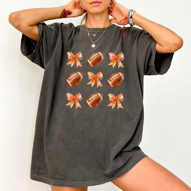 Coquette Football Comfort Colors Shirt, Football Mom Graphic Tee, Coquette Football Bow Unhinged Shirt, Fall T-shirt For...