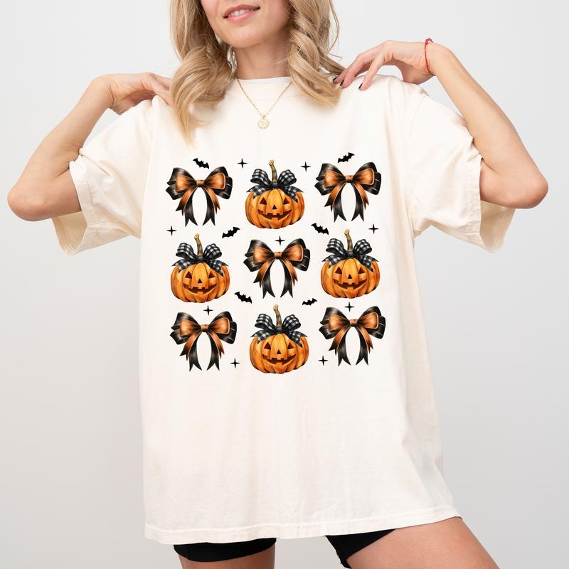 Coquette Halloween pumpkin Comfort Colors Shirt, Halloween Pumpkin Graphic Tee, Pumpkin Season Fall Unisex Shirt, Fall...