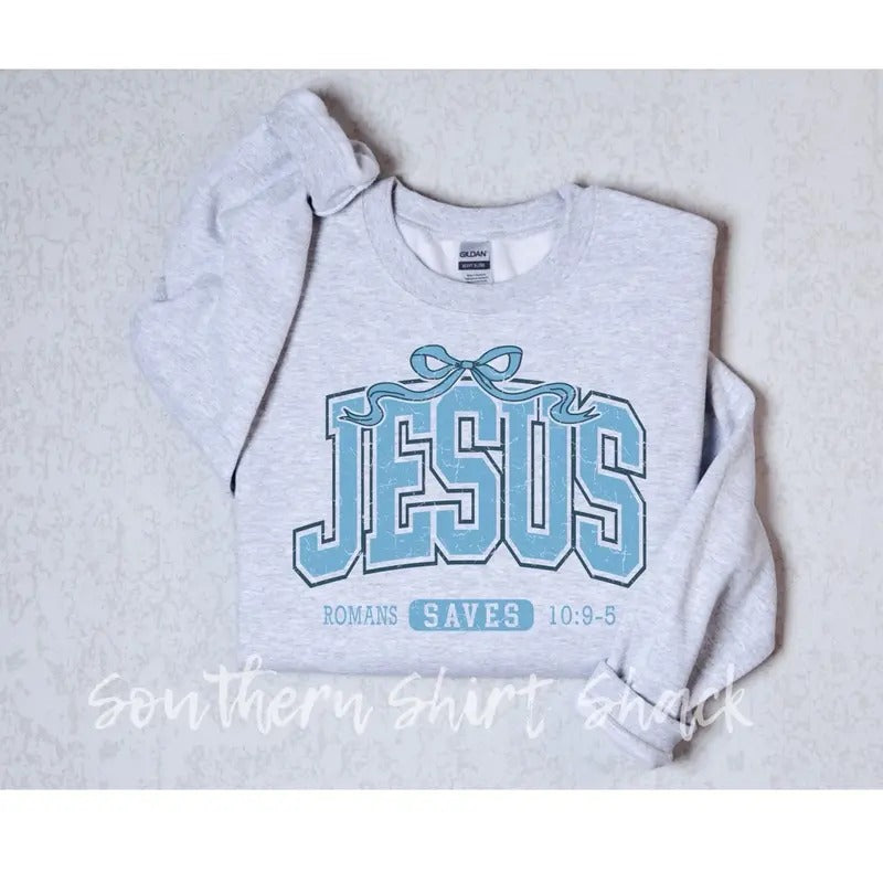 Coquette Jesus Saves Sweatshirt | Bible Verse Sweatshirt | Jesus Loving Sweatshirt | Girly Pullover Shirt Hoodie