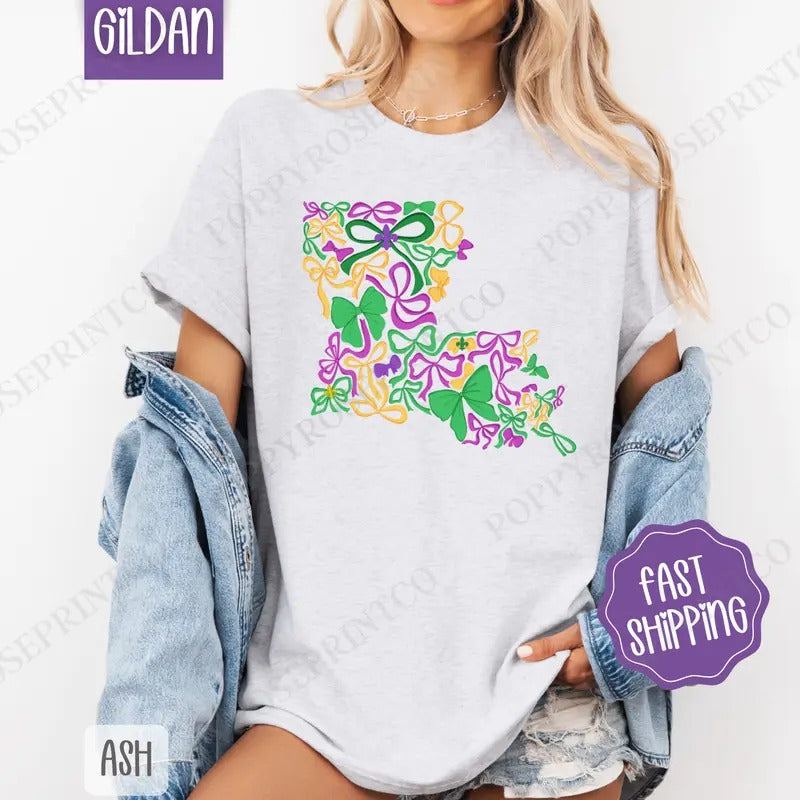 Coquette Louisiana Mardi Gras Shirt Gildan Fat Tuesday Bows Plus Sizes T-Shirts, Hoodie, Sweatshirt