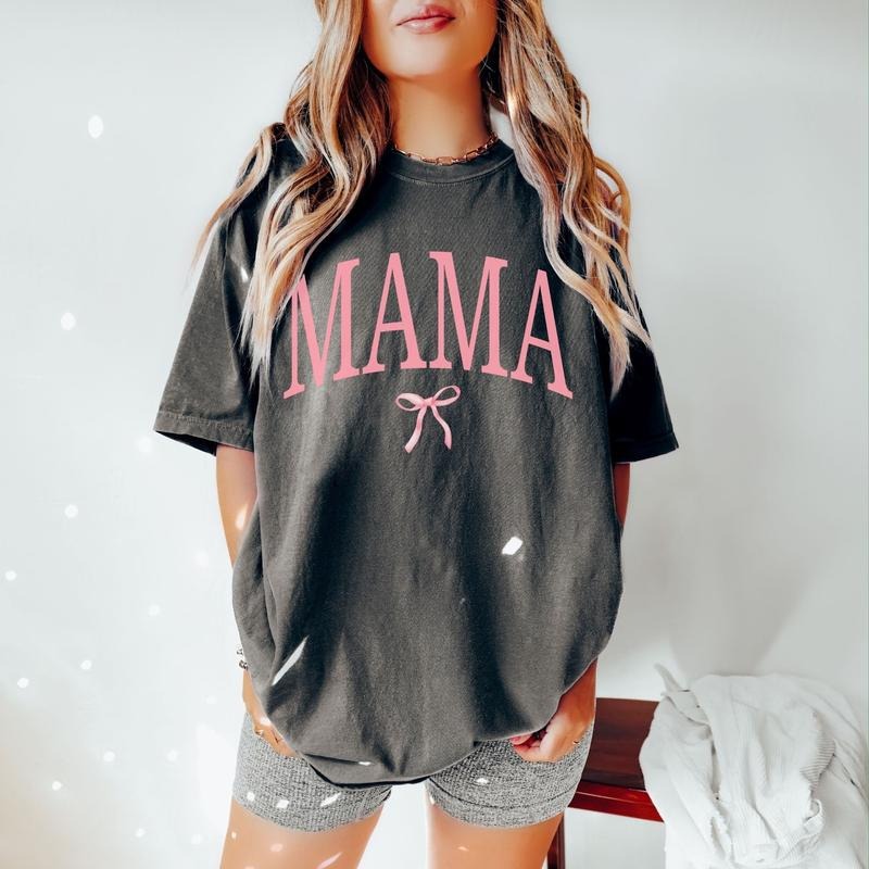 Coquette Mama Shirt, Coquette Bow Tee for Mom, Mothers Day Gift, Girly Mama Outfit, Baby Shower Gift for Expecting Hoodie...
