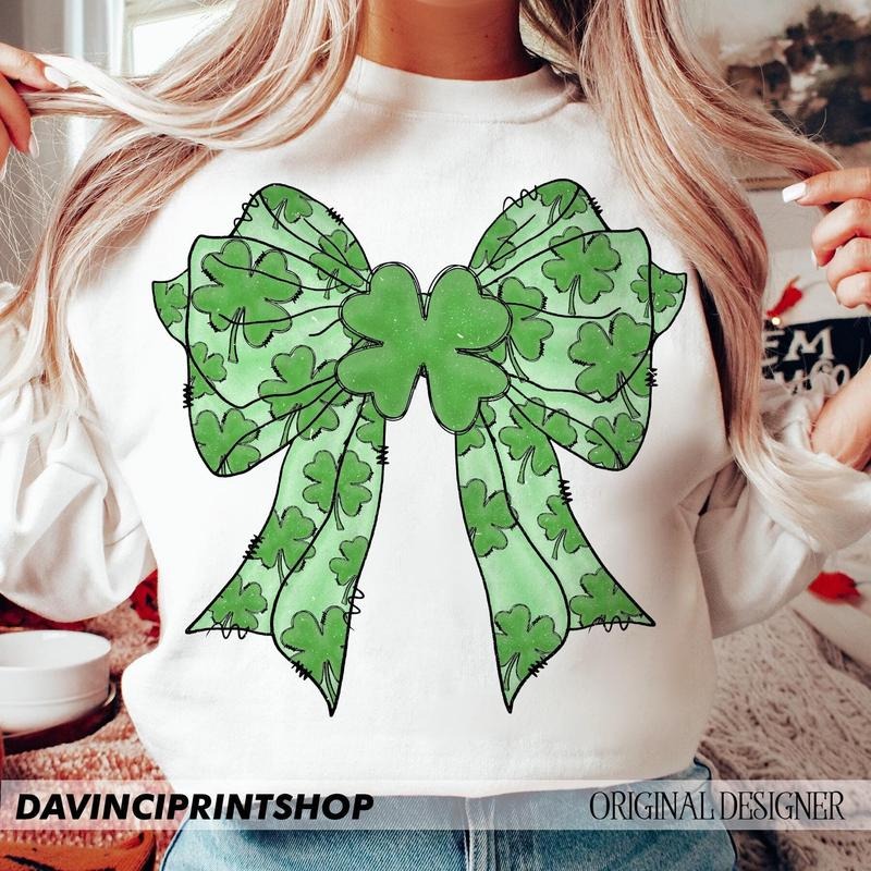 Coquette Patrick's Day Bow Patrick Day Shramrock Lucky Bow Lucky Irish Patrick Day Shirt Design Digital Download Hoodie...