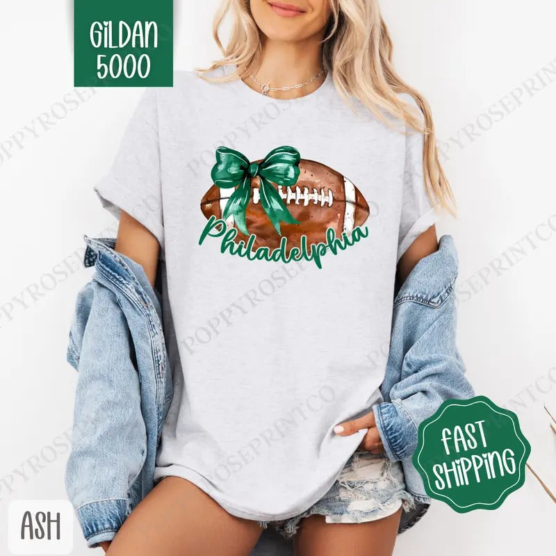 Coquette Philadelphia Football Bow Shirt Gildan, Football Women's Tee, Women's Tshirt Plus Sizes Hoodie Sweatshirt