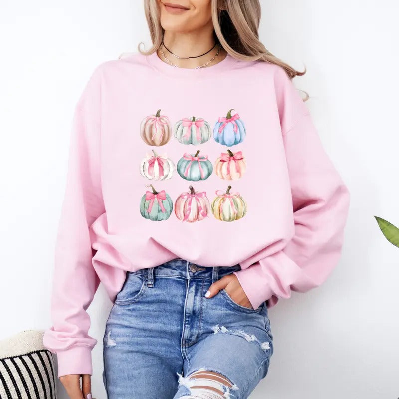 Coquette Pumpkins Sweatshirt, Thanksgiving Shirt , Thanksgiving Tee, Turkey T-shirt, Cute Fall Sweatshirt, Full Color...