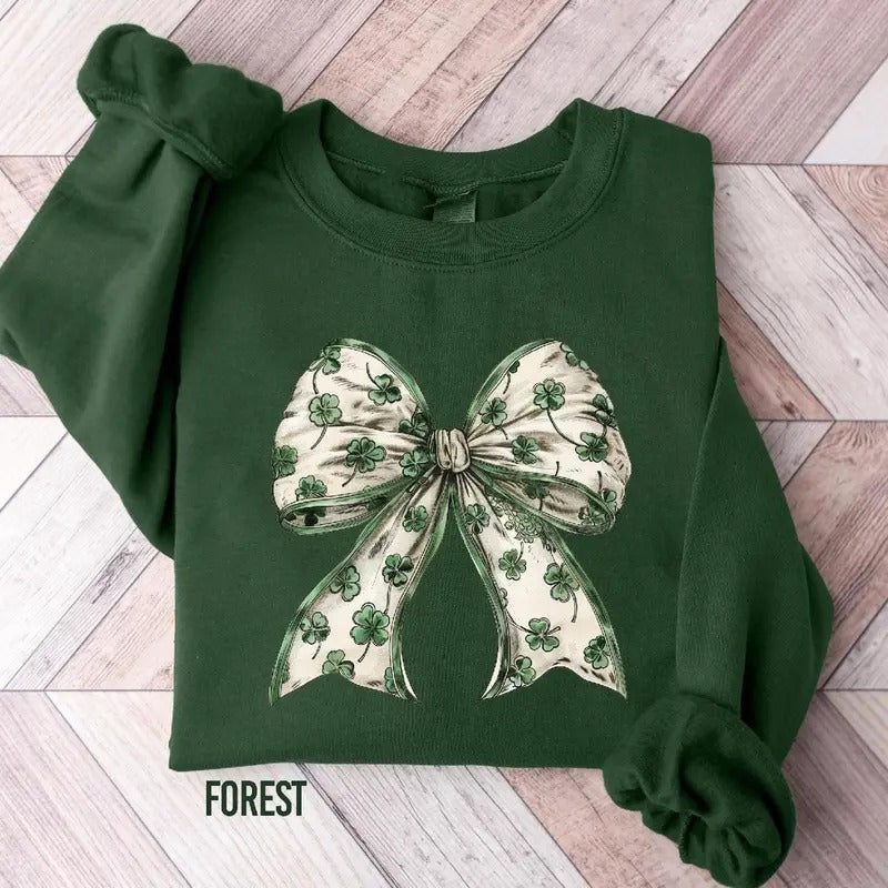Coquette St Patrick's Day Bow Sweatshirt, St Patrick's Day Shirt, Lucky Shamrock Shirt, St Patricks Gift, St Patty's...