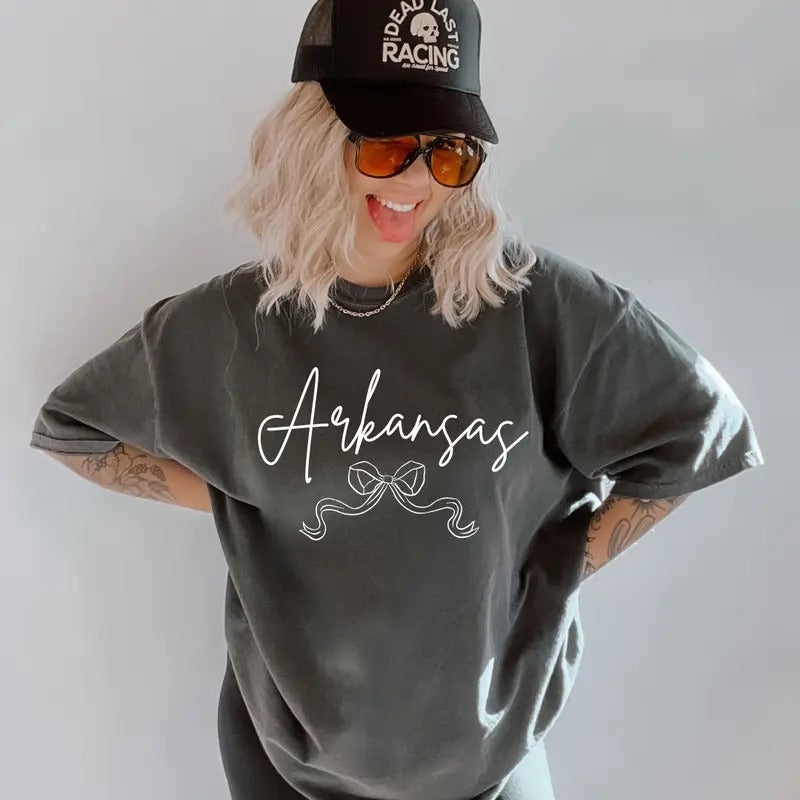 Coquette States Bow Shirt, Comfort Colors, Christmas Coquette Shirt, Women's Holiday Tee, Casual Comfy Graphic Hoodie...