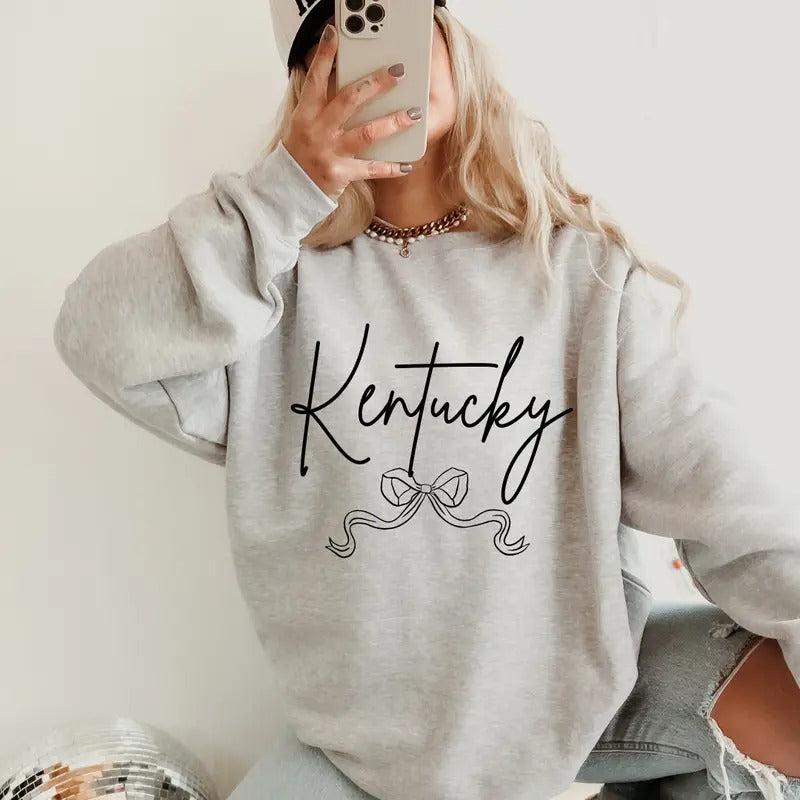 Coquette States Bow Sweatshirt, Custom Sweatshirt ~ Unisex Apparel Relaxed Fit Printed in the USA Clothing Womenswear...