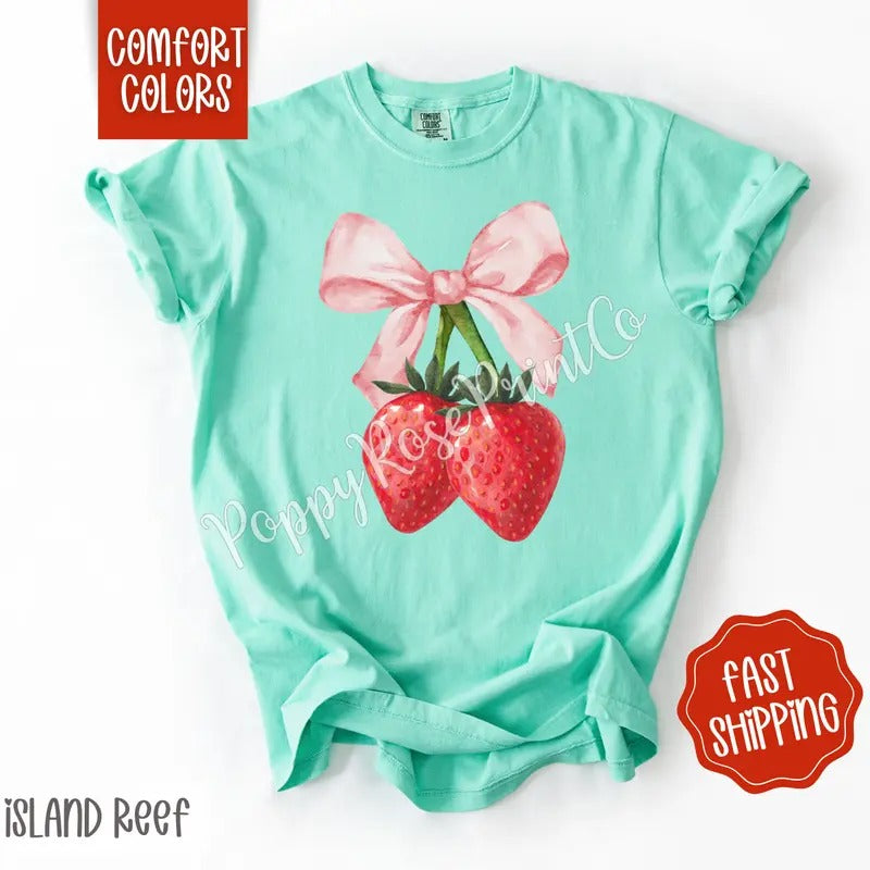 Coquette Strawberry Comfort Colors Tshirt, Fruit Summer Shirt, Cute Women's Tee, Gift For Her Hoodie Sweatshirt