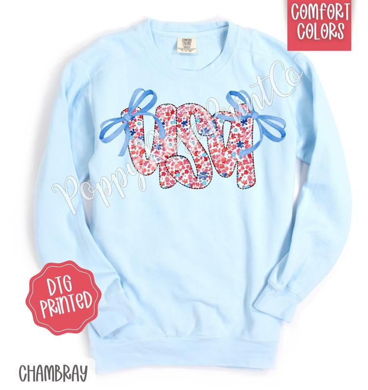 Coquette USA Bow Comfort Colors Sweatshirt, Cute American Sweater, Girly Fourth Of July Crewneck T-Shirts, Hoodie