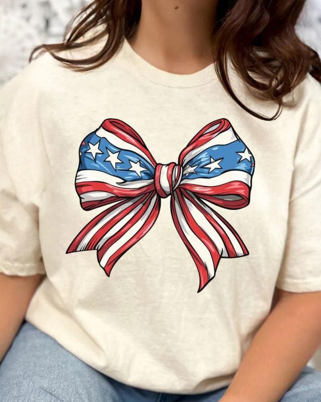 Coquette USA Bow Short Sleeve Relaxed Fit T-Shirt usa tee AMERICA COQUETTE Crewneck Bottom Hoodie Sweatshirt