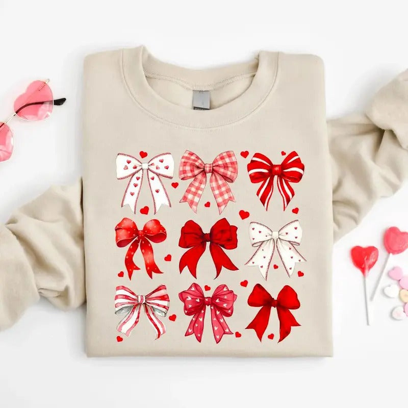 Coquette Valentine Bow Sweatshirt, Retro Valentine Shirt, Valentines day Bow Shirt, Coquette Bow Shirt, Girly Valentine...