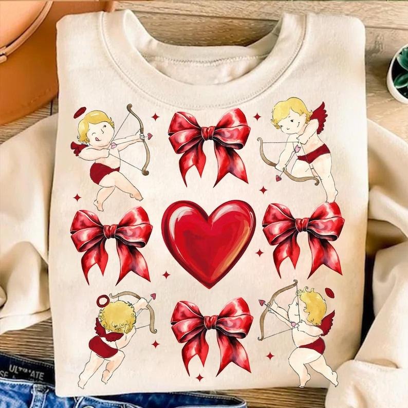 Coquette Valentine Heart Sweatshirt Girls Valentine , Valentine Heart , Valentine Coquette , Cupid Shirt Hoodie