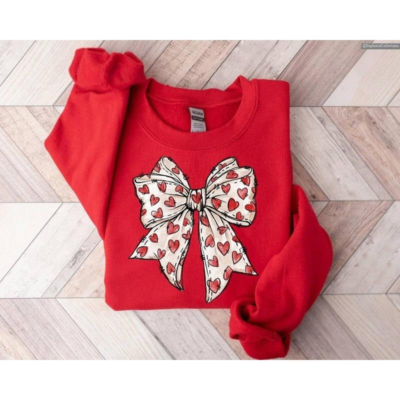 Coquette Valentine's Day Heart Bow Red Sweater, Hoodie, T-Shirt, Retro VLT Love Day, Coquette Bow Cute Girly Tee Shirt...