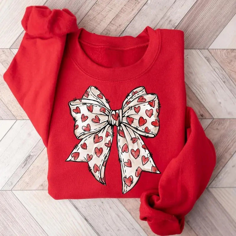 Coquette Valentine's Day Heart Bow Sweatshirt, Retro Valentine Shirt, Valentines Day Bow Shirt, Coquette Bow T Shirt, Bow...