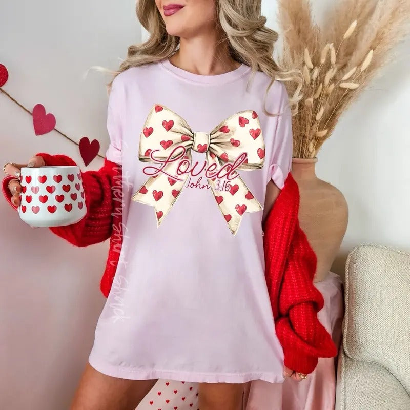 Coquette Valentines Day John 3:16 | blossom comfort colors t shirt Hoodie Sweatshirt | PrintMintTees.com