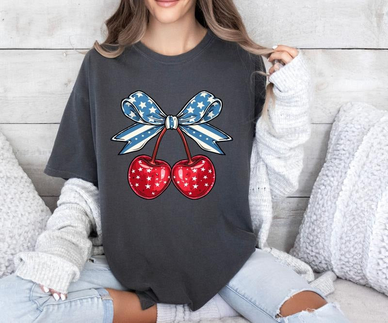 Coquette american flag Cherry Design Comfort colors Tee shirt Hoodie, Sweatshirt | PrintMintTees.com