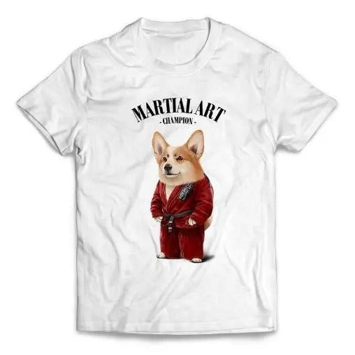 Corgi Dog Sensei in Red Judogi Karate Martial Art Champion - Short-Sleeve Unisex T-Shirt Made in USA Hoodie Sweatshirt