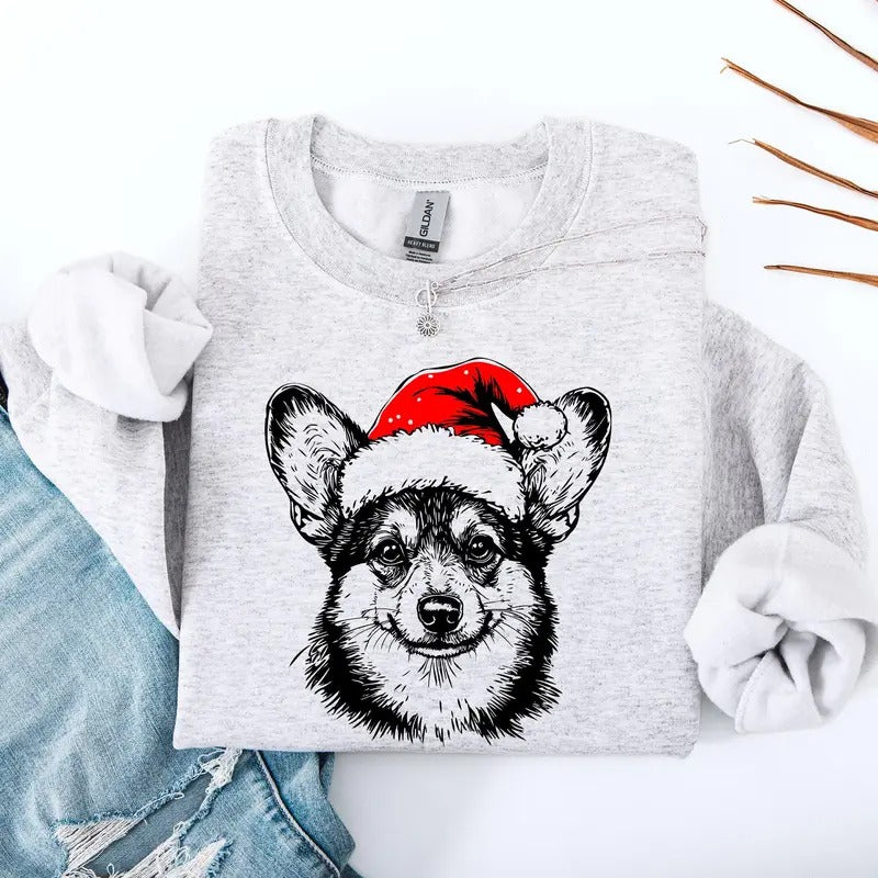 Corgi, Santa, Dog, Christmas, Dog Lover, Pet Sweatshirt, Crew Neck, Women's, Crewneck T-Shirts, Hoodie | PrintMintTees.com