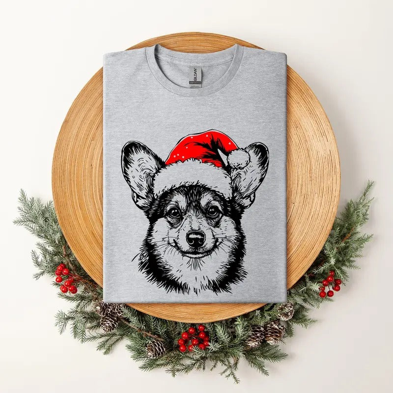 Corgi, Santa, Dog, Christmas, Dog Lover, Pet T-Shirt, Soft Style Tee, Women's Graphic Tshirt Hoodie Sweatshirt
