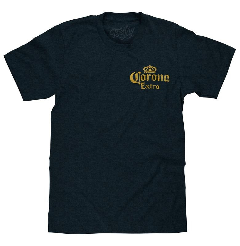 Corona Extra Front and Back Print T-Shirt - Denim Black Heather Hoodie Sweatshirt | PrintMintTees.com