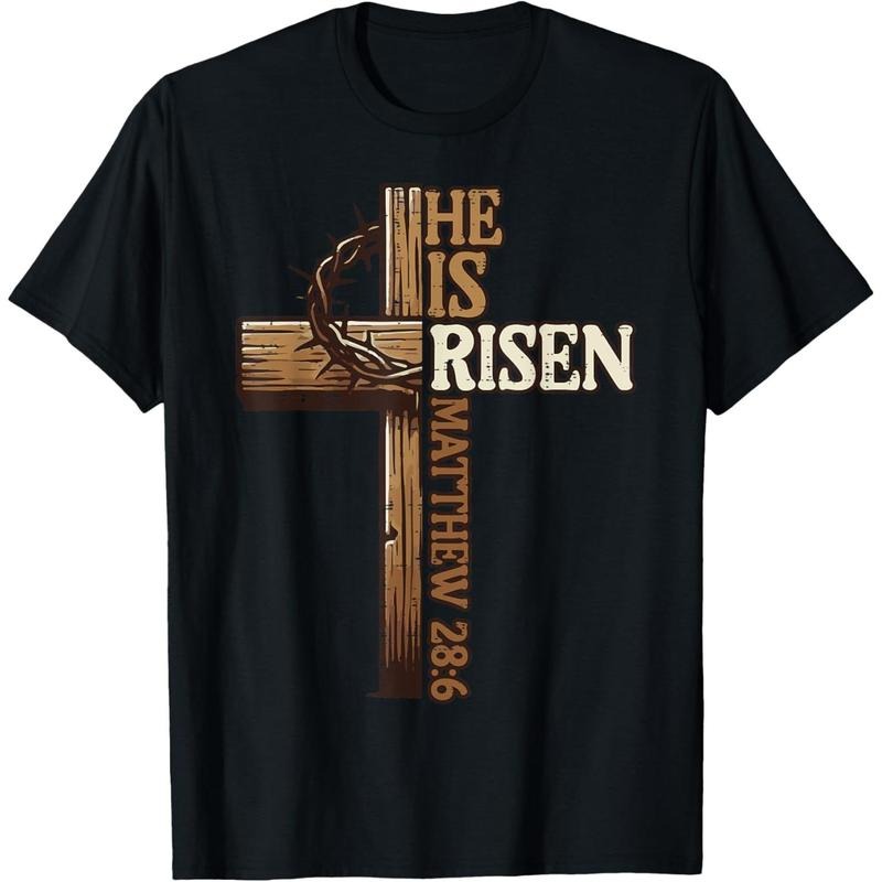 Cotton Short Sleeve  T-Shirt Easter Cross He Is Risen Jesus Christian Men Kid Youth T-Shirt Hoodie Sweatshirt