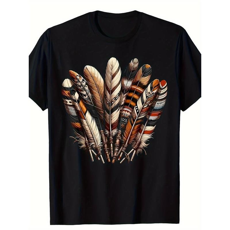 Cotton Short Sleeve  T-Shirt Southwest Native American Indian Feather T-Shirt