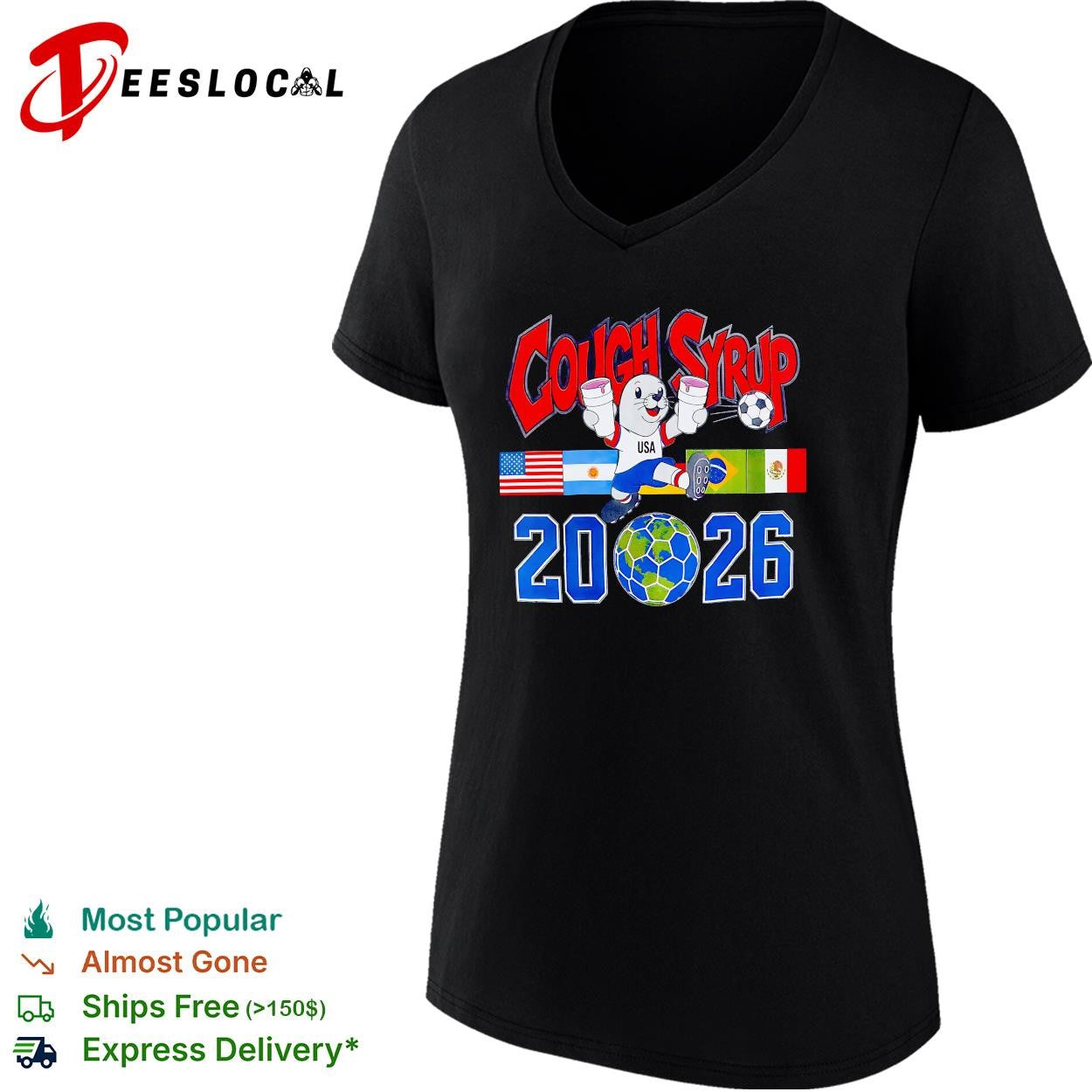 Cough syrup USA mascot soccer ball 2026 World Cup shirt