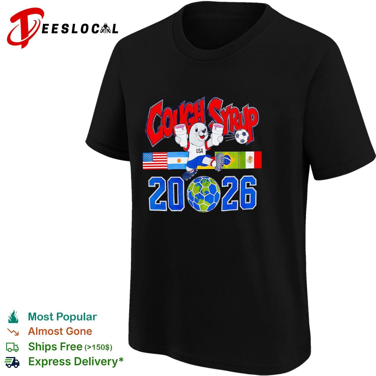 Cough syrup USA mascot soccer ball 2026 World Cup shirt