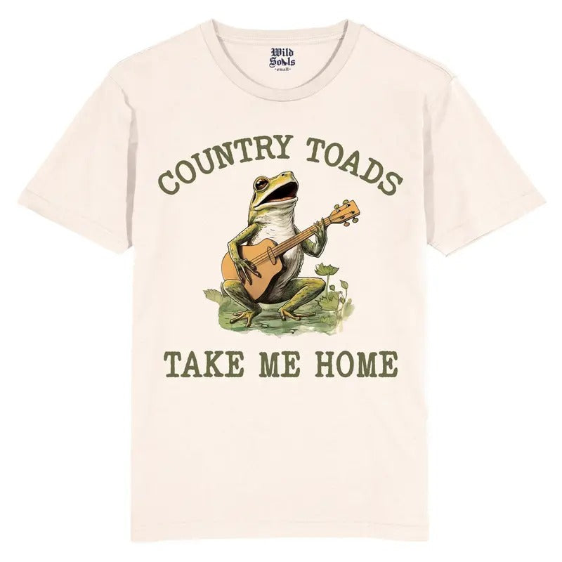 Country Roads , take me home, toad, playing music, frog, tshirt,  T Shirt, Funny, rodeo, Meme, Cartoon Shirt, Retro Tee,...