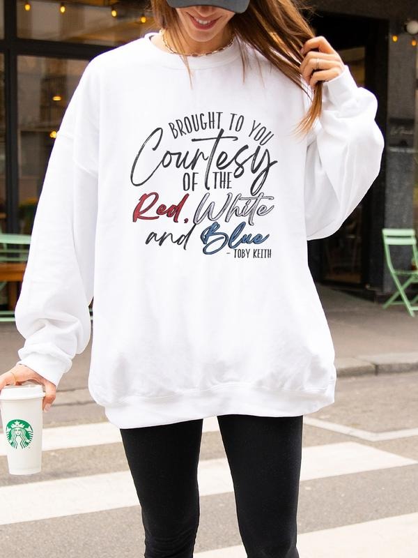 Courtesy Of The Red, White, And Blue Cursive Sweatshirt Shirt Hoodie | PrintMintTees.com