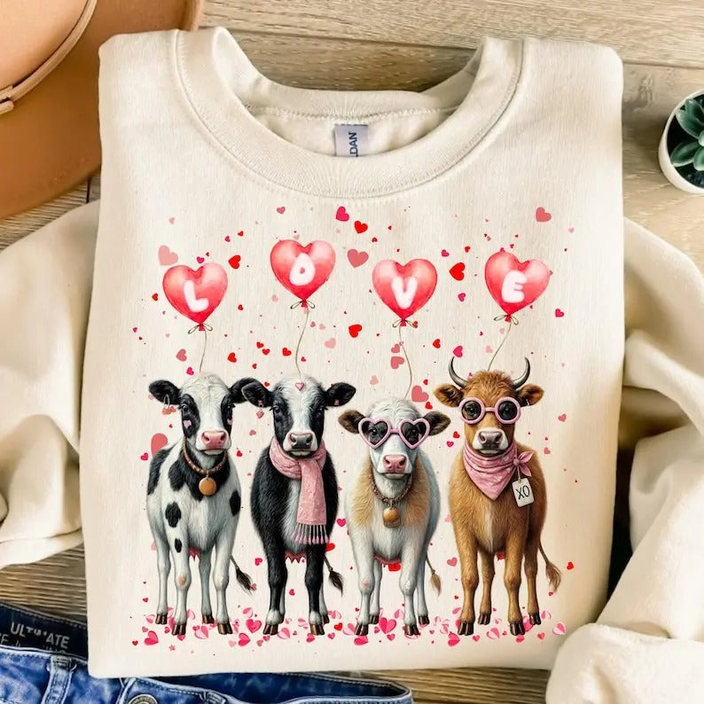 Cow Lover  Valentine Heifer Highland Cow  Sweatshirt Retro Western Valentine Country Love  Be Mine Valentine's Day Shirt...