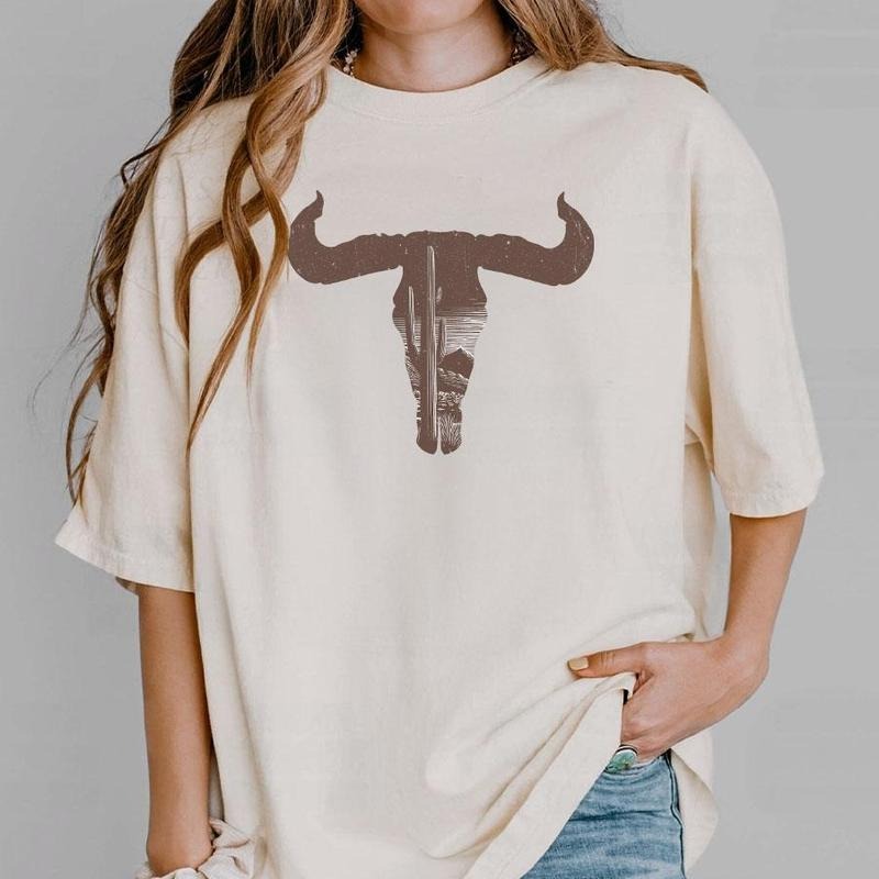 Cow Skull Desert Cactus Shirt, Desert Cactus Shirt, Western Shirt, Retro Cow Skull Shirt, Vintage Shirt For Women, Boho...