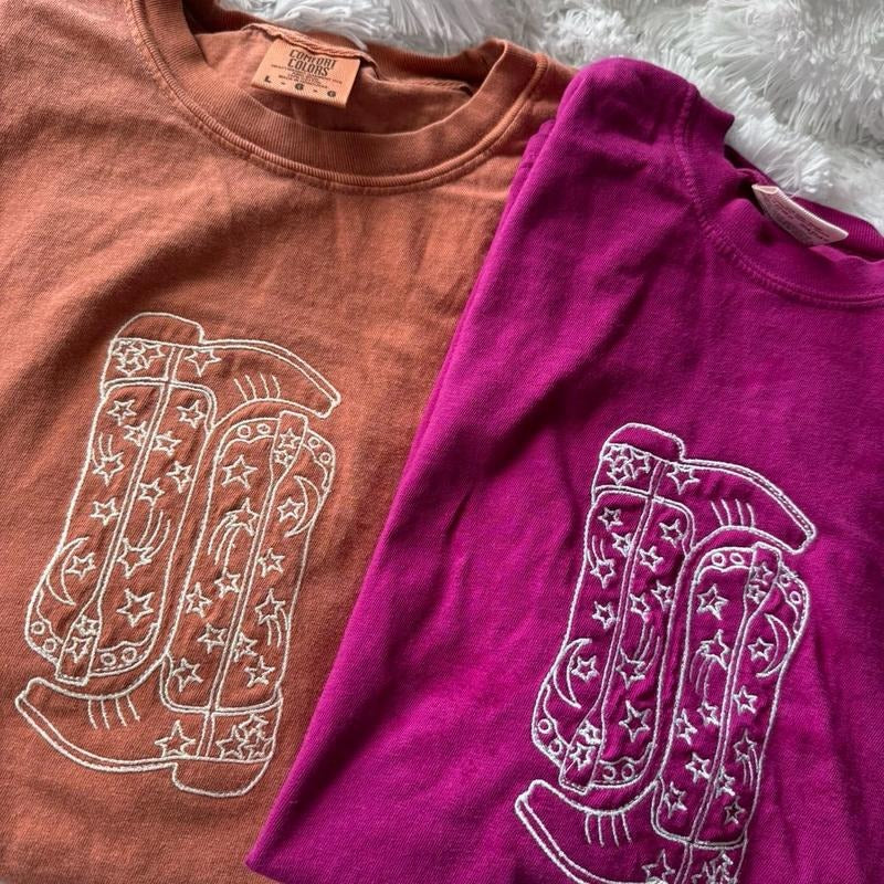 Cowboy Boot Embroidered Tshirt, Embroidered Tshirt, Cowboy Tshirt Hoodie, Sweatshirt | PrintMintTees.com