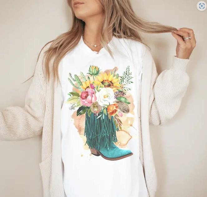 Cowboy Boots Floral Country Retro Boots Cowgirl Flowers Cowgirl Boots Floral Cowboy Top Womenswear Top Womenswear Breathable Comfortable Everyday Fit Soft T-Shirts, Hoodie, Sweatshirt
